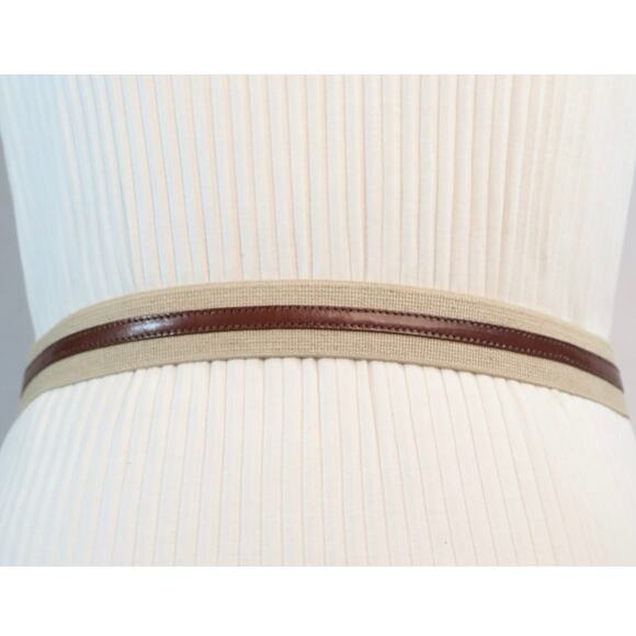 Millers Surcingle Mens Belt Small Brown Leather Ends Overlay On Beight Canvas - Picture 3 of 10